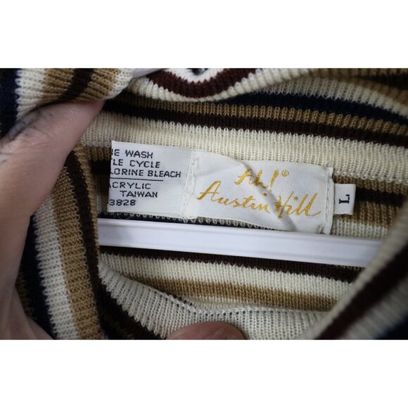 Vintage 70s Streetwear Womens Large Earth Tone Striped Knit Turtleneck Sweater - Picture 4 of 10